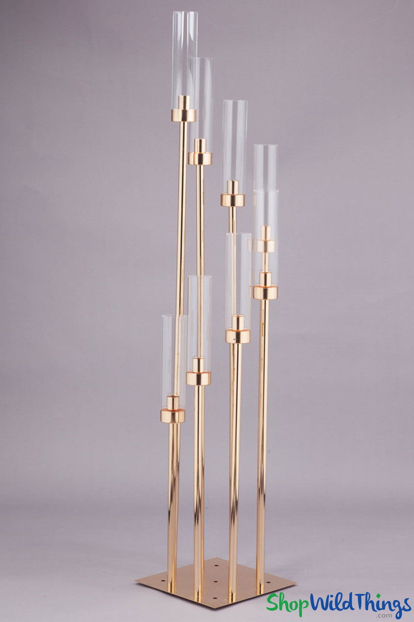 Image of Gold Stem Cluster Candelabra 8 Acrylic Cylinders – 54