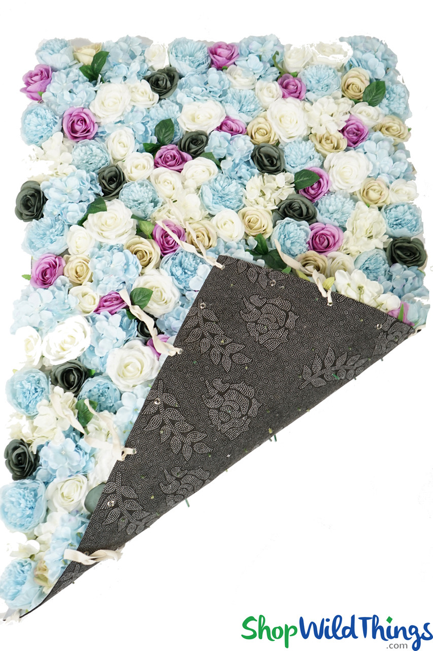 Image of Flower Wall Extra Large (Fabric Backed)  31.5" x 47" Super Premium Blue, Cream & Violet Flower Mix w/Leaves