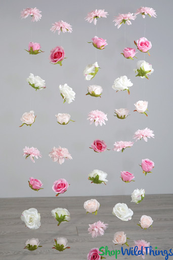 Hanging Flowers Photo Backdrop, Flower Garland on Fishing Line