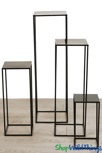 Set of 4 Black Floral Rectangle Riser, Nesting Stands W/ Top