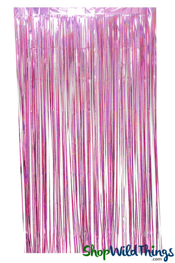Bagaille Curtain ★ PINK 8' Long Sparkling Metallic Fuchsia Pink Foil Fringe Curtain