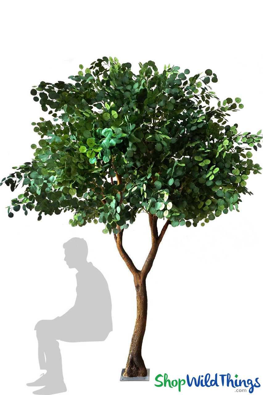Image of Artificial 9' Tall Dark Green Eucalyptus Life sized Tree "Freya"