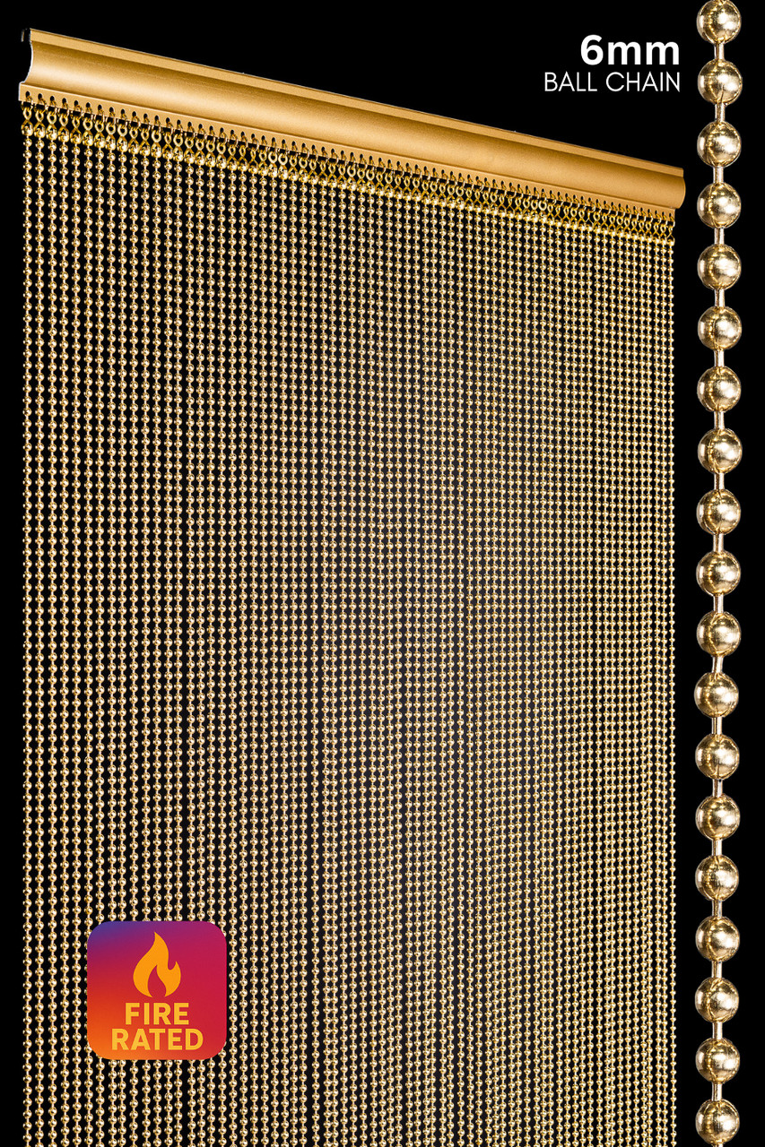 Image of 6mm or 8mm Brass Plated Gold Ball Chain Curtains - Any Length or Density - Different Top Options