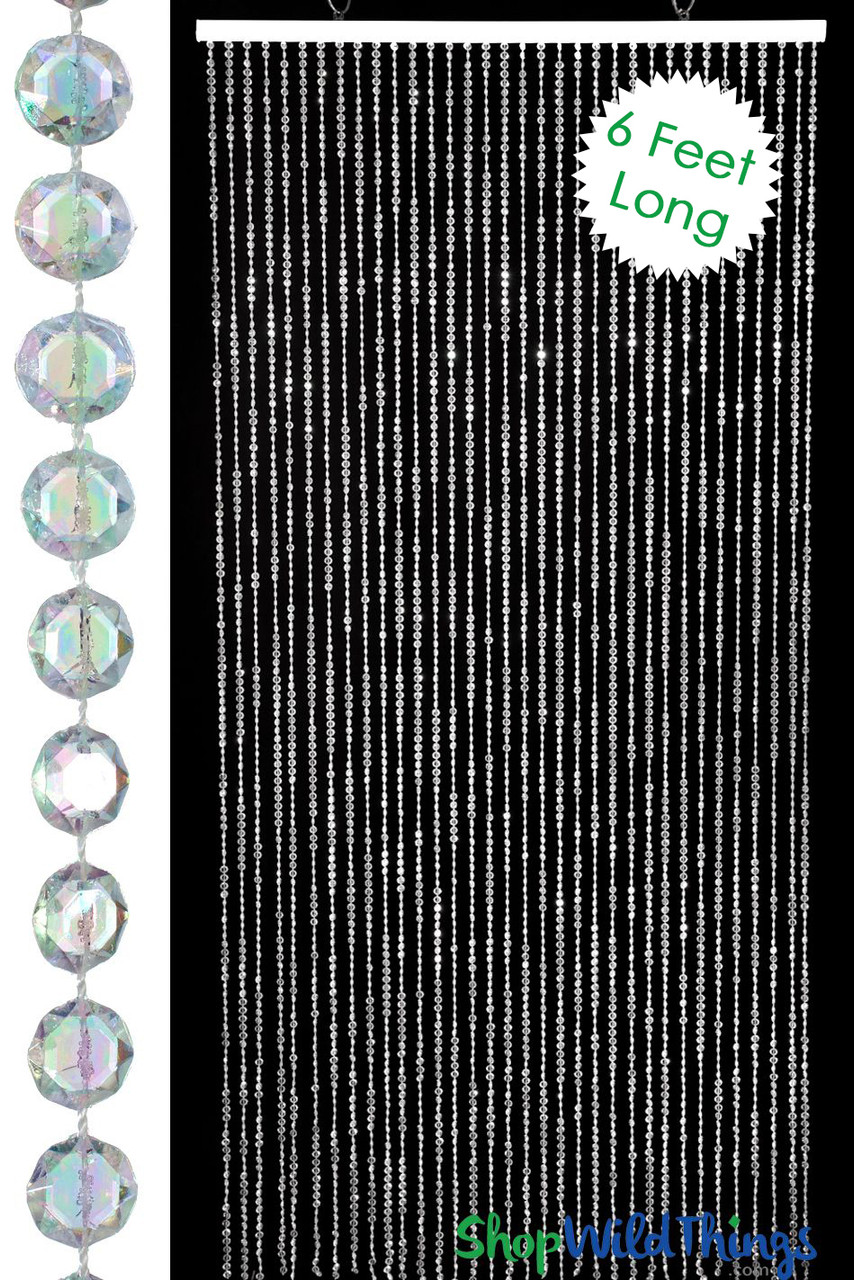 Image of Diamond Crystal Iridescent Beaded Curtain 6 Feet Long