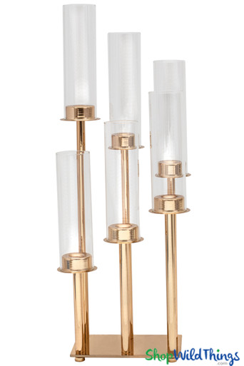 Gold Stem Candelabra | 6 Glass Hurricane Arms | ShopWildThings.com