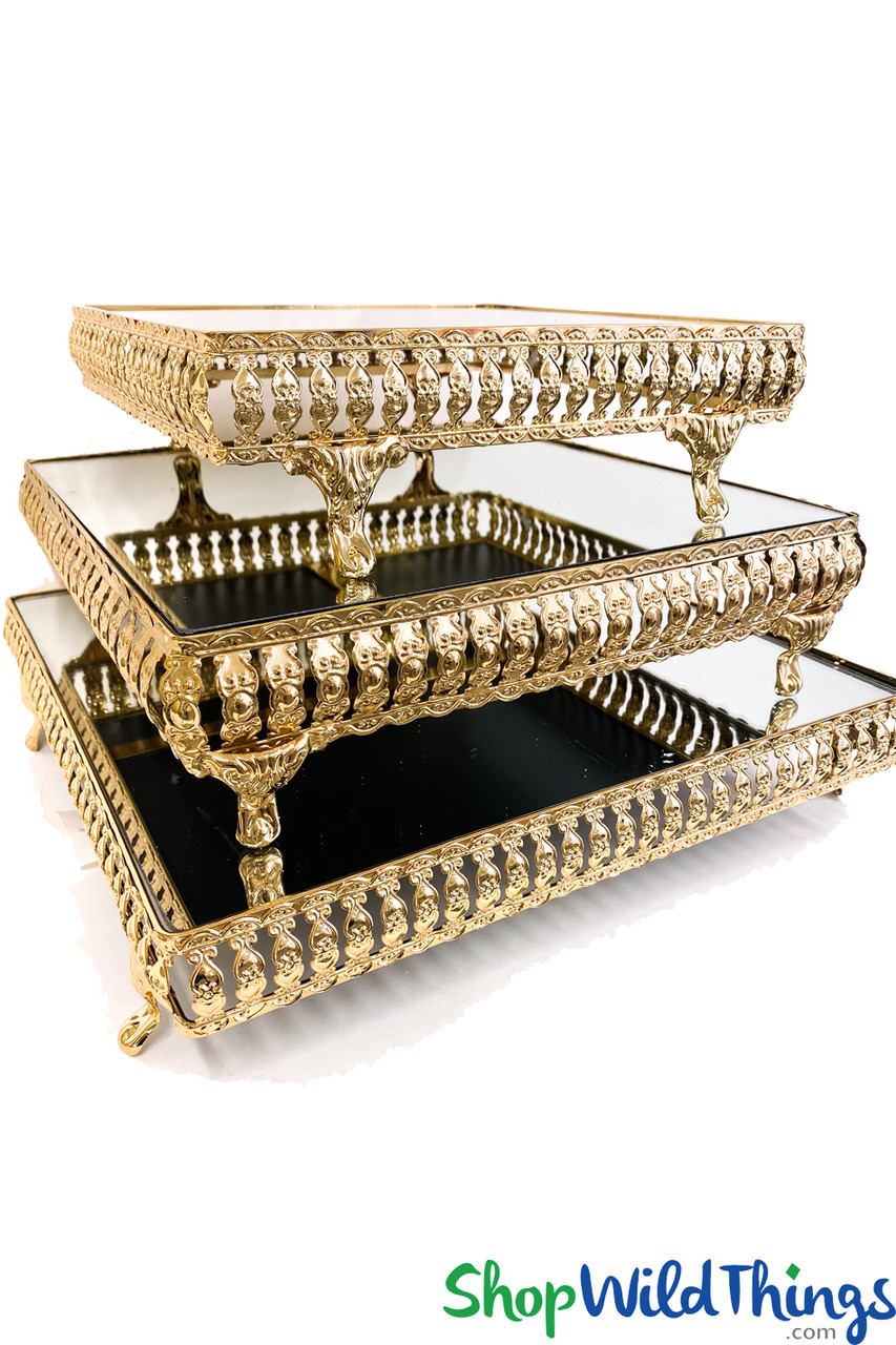 Image of Mirror Top Cake Stand / Riser Set of 3 