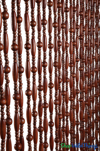 Round Wooden Beads Curtains, 6.5' Long Buff Color
