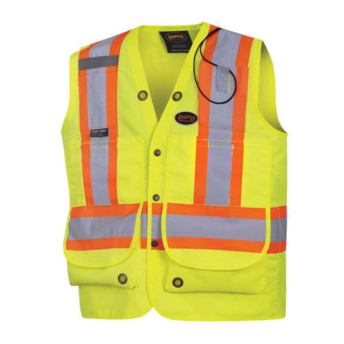 PIONEER V1010340-M Surveyors Safety Vest, M, Hi-Viz Yellow/Green, 600D Oxford Polyester/PU Coated, 15 Pockets, ANSI Class: Class 2, ANSI/ISEA 107-15 Class 2 Type P and R, CSA Z96-15 Class 2 Level 2