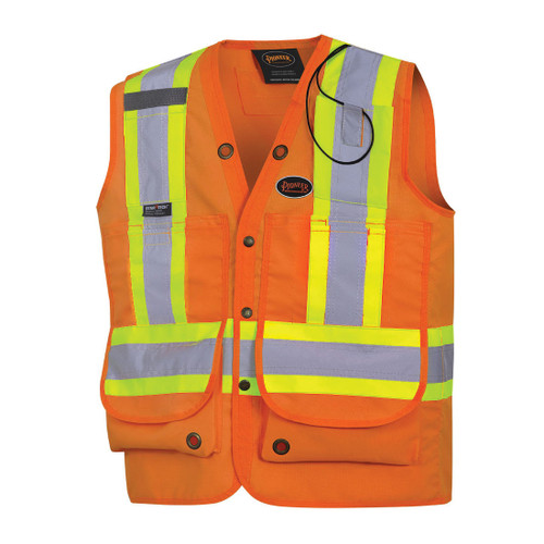 PIONEER V1010350-L Surveyors Safety Vest, L, Hi-Viz Orange, 600D Oxford Polyester/PU Coated, 15 Pockets, ANSI Class: Class 2, ANSI/ISEA 107-15 Class 2 Type P and R, CSA Z96-15 Class 2 Level 2