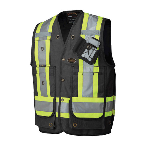 PIONEER V1010670-S Surveyor/Supervisors Safety Vest, S, Black, 10 oz Cotton Duck, 13 Pockets, ANSI Class: Class 1, ANSI/ISEA 107-20 Class 1 Type O, CSA Z96-15 Class 1 Level 2