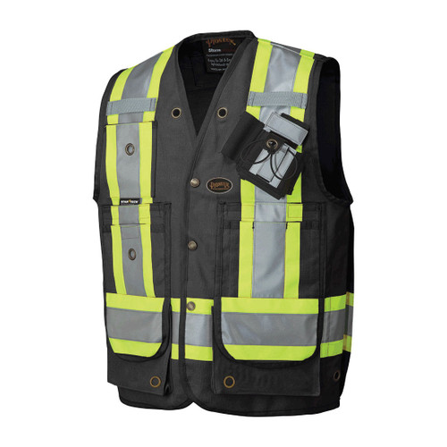 PIONEER V1010670-M Surveyor/Supervisors Safety Vest, M, Black, 10 oz Cotton Duck, 13 Pockets, ANSI Class: Class 1, ANSI/ISEA 107-20 Class 1 Type O, CSA Z96-15 Class 1 Level 2