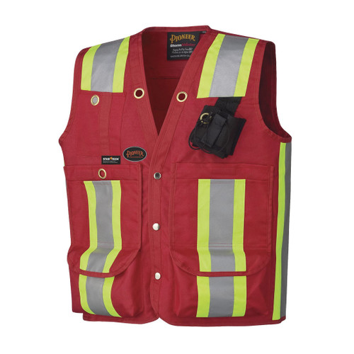 PIONEER V1010710-XL Surveyor/Supervisors Safety Vest, XL, Red, 600D Oxford Polyester/PU Coated, 15 Pockets