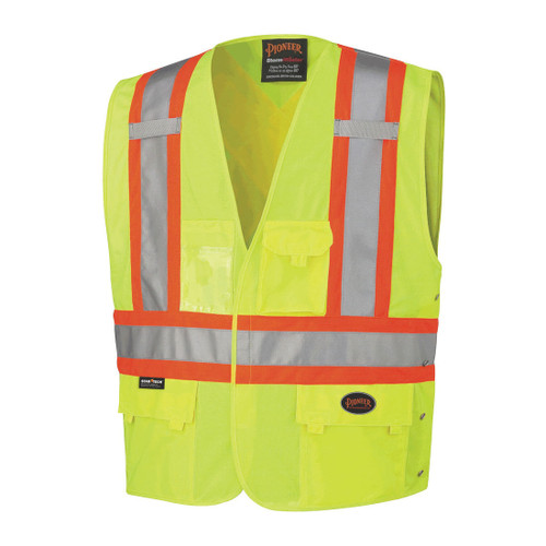 HI-VIS TRICOT POLY SAFETY VEST - ADJUSTABLE - HOOK & LOOP CLOSURE - HI-VIS YELLOW/GREEN - 2/3XL