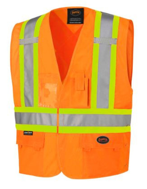 HI-VIS TRICOT POLY SAFETY VEST - ADJUSTABLE - HOOK & LOOP CLOSURE - HI-VIS ORANGE - L/XL