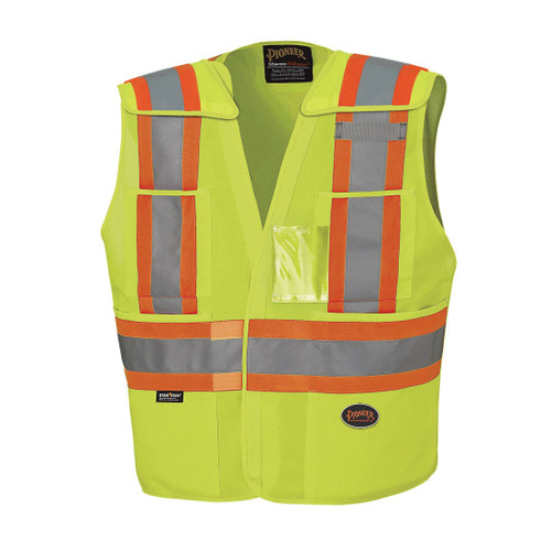 PIONEER V1021061-L/XL Drop Shoulder Tear Away Safety Vest, L to XL, Hi-Viz Yellow/Green, Tricot Polyester, 5 Pockets, ANSI Class: Class 2, ANSI/ISEA 107-15 Class 2 Type P and R, CSA Z96-15 Class 2 Level 2