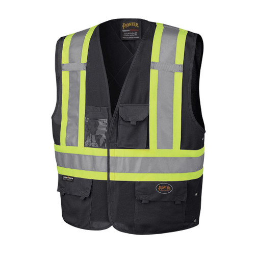 HI-VIS TRICOT POLY SAFETY VEST - ADJUSTABLE - HOOK & LOOP CLOSURE - BLACK - 4/5XL