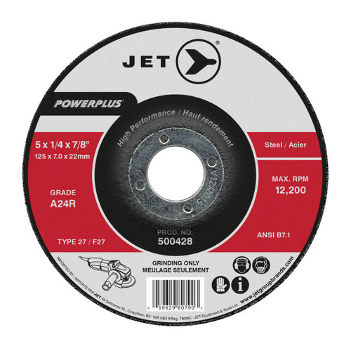 JET POWERPLUS 500432 High Performance Depressed Centre Grinding Wheel, 6 in Dia x 1/4 in THK, 7/8 in Center Hole, A24R Grit, Aluminum Oxide Abrasive
