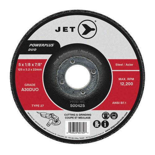 JET POWERPLUS 500435 Combo High Performance DUO Cutting/Grinding Wheel, 7 in Dia x 1/8 in THK, 7/8 in Center Hole, A30DUO Grit, Aluminum Oxide Abrasive