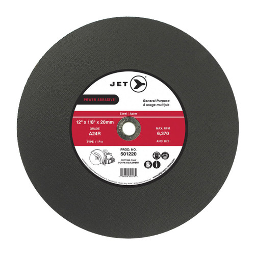 JET POWER ABRASIVE 501220 General Purpose Cut-Off Wheel, 12 in Dia x 1/8 in THK, 20 mm Center Hole, A24R Grit, Aluminum Oxide Abrasive