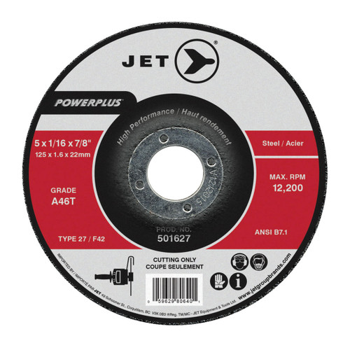 JET POWERPLUS 501636 High Performance Cut-Off Wheel, 7 in Dia x 1/16 in THK, 7/8 in Center Hole, A46T Grit, Aluminum Oxide Abrasive