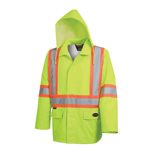 "THE ROCK" HI-VIS PU-COATED 300D OXFORD POLY JACKET - HI-VIS YELLOW/GREEN - S