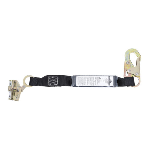 PEAKWORKS V8103162 E4 Shock Pack Shock Absorbing Lanyard, 100 to 254 lb Load, 2 ft L, Polyester Webbing Line, 1 Legs, Snap Hook/ADP Rope Grab Anchorage Connection, (1) Snap Hook/(1) ADP Rope Grab Harness Connection Hook, ANSI Z359.13-2013