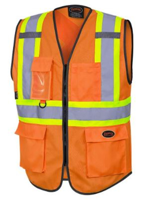 HI-VIS TRICOT POLY SAFETY VEST - ZIPPER CLOSURE - HI-VIS ORANGE - S