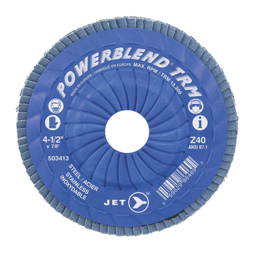 JET POWERBLEND 503427 HIGH PERFORMANCE TRM FLAP DISC, 5 IN DIA DISC, 7/8 IN CENTER HOLE, Z80 GRIT, FINE GRADE, ZIRCONIA ABRASIVE, TYPE 29 TRIMMABLE DISC
