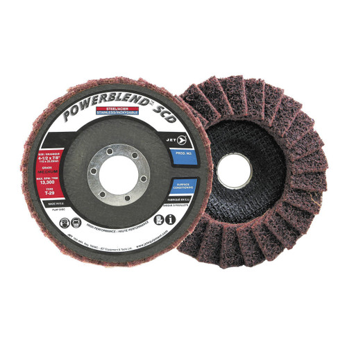 JET POWERBLEND 503523 SCD Surface Conditioning Super High Performance Non-Woven Flap Disc, 5 in Dia Disc, 7/8 in Center Hole, Coarse Grade, Type 29 Disc