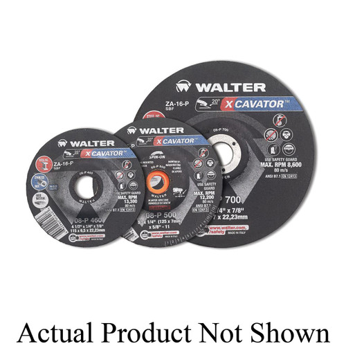 Walter Surface Technologies XCAVATOR 08P510 Ultra High Removal Depressed Center Wheel, 5 in Dia x 1/4 in THK, 7/8 in Center Hole, 16 Grit, Zirconia Alumina Abrasive