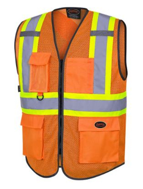 HI-VIS MESH POLY SAFETY VEST - ZIPPER CLOSURE - HI-VIS ORANGE - L