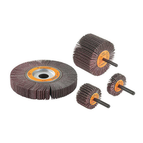 WALTER SURFACE TECHNOLOGIES COOLCUT™ 15F058 MOUNT COATED FLAP WHEEL, 1 IN DIA WHEEL, 3/8 IN W FACE, 1/4 IN DIA SHANK, 80 GRIT, MEDIUM GRADE, ALUMINUM OXIDE ABRASIVE