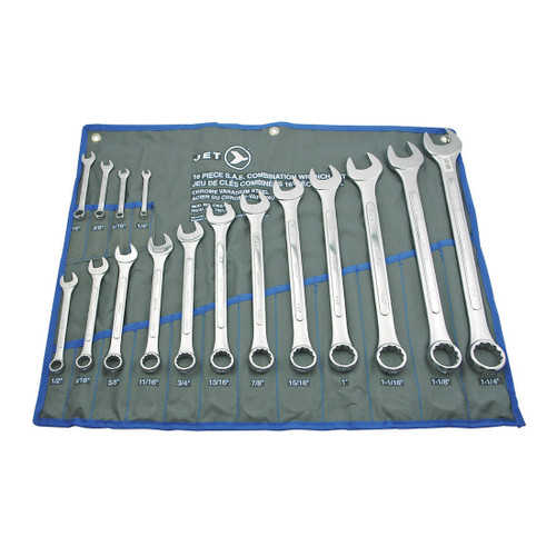 JET 700121 Raised Panel Combination Wrench Set, 16 Pieces, 1/4 to 1-1/4 in