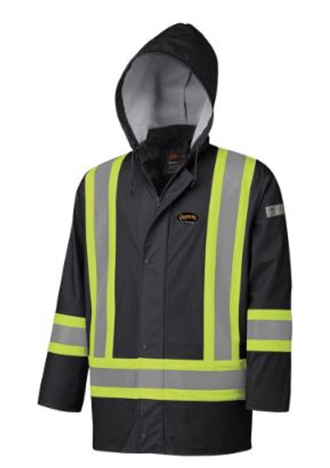 BLACK HI-VIZ FLAME RESISTANT PU STRETCH WATERPROOF JACKET - 2XL