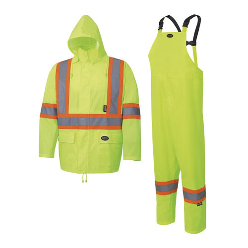 HI-VIZ RAINSUIT - 150D OXFORD POLYESTER/PU - HI-VIZ YELLOW/GREEN - MED