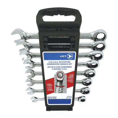 JET 700308 Ratcheting Combination Wrench Set, 8 Pieces, 5/16 to 3/4 in, Full Polished