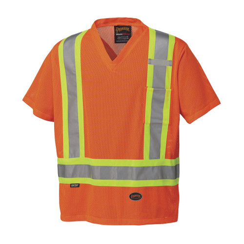 PIONEER V1050350-2XL Safety Traffic T-Shirt, Womens, 2XL, Hi-Viz Orange, Polyester Mesh