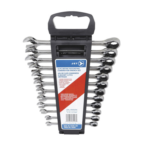 JET 700361 Ratcheting Combination Wrench Set, 12 Pieces, 8 to 19 mm, Full Polished