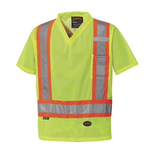 PIONEER V1050360-XL Safety Traffic T-Shirt, Womens, XL, Hi-Viz Yellow/Green, Polyester Mesh