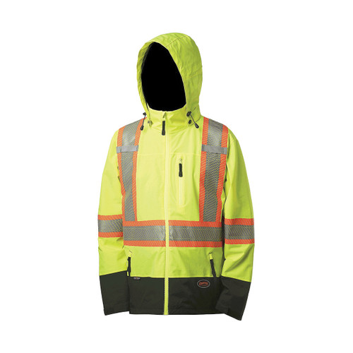 HI-VIZ YELLOW SOFTSHELL WATERPROOF/BREATHABLE PREMIUM SAFETY JACKET - S