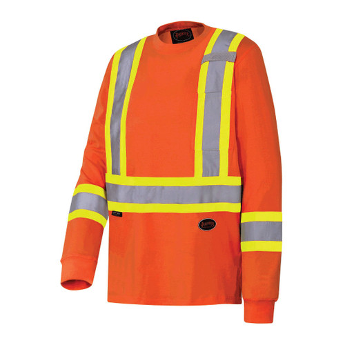 PIONEER V1050850-M Long Sleeved Safety Shirt, Womens, M, Orange, 100% Cotton Jersey Knit