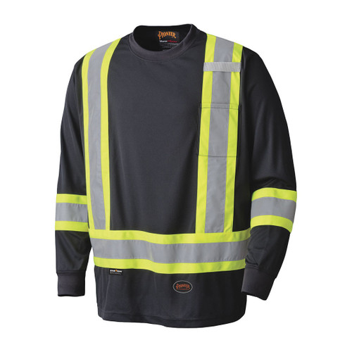 HI-VIS BIRD'S-EYE LONG-SLEEVED SAFETY SHIRT - BLACK - S