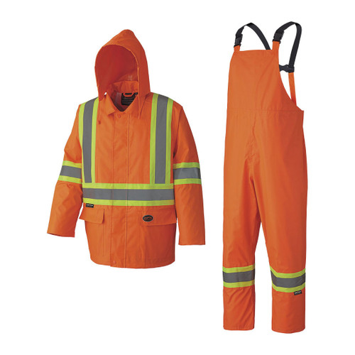 HI-VIZ ORANGE 210D OXFORD POLYESTER/PVC WATERPROOF SUIT - 2XL