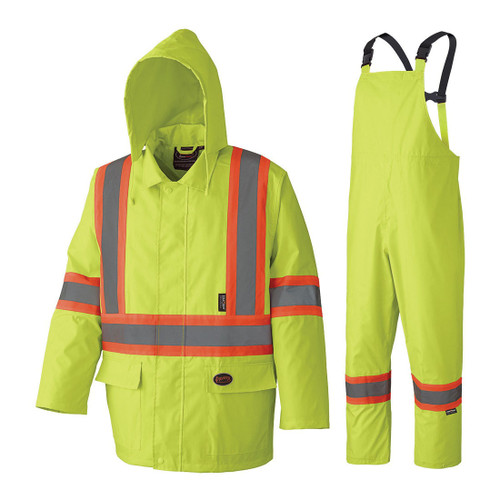 HI-VIZ YELLOW/GREEN 210D OXFORD POLYESTER/PVC WATERPROOF SUIT - 2XL