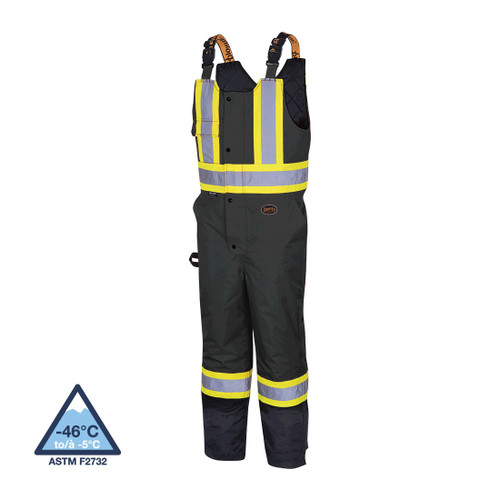 PIONEER V1120870-M 7-in-1 Safety Bib Pant, 32 to 34 in Waist, 31-1/2 in L Inseam, Black, 300D PU Coated Oxford Polyester