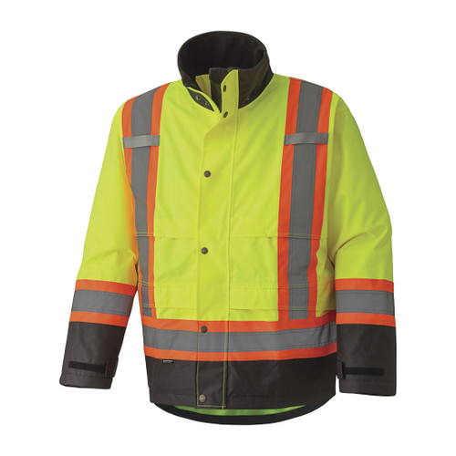 PIONEER V1200260-3XL Lined Safety Jacket, Womens, 3XL, Hi-Viz Yellow/Green, 300D PU Coated Trilobal Ripstop Polyester, Resists: Water and Wind, CSA Z96-15 Class 2 Level 2, ANSI/ISEA 107-15 Class 3 Type P/R