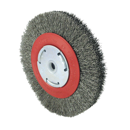JET 550121 High Performance Medium Wire Wheel Brush, 6 in Dia Brush, 7/8 in W Face, 0.014 in Dia Crimped Filament/Wire, 1/2 in, 5/8 in, 2 in Arbor Hole