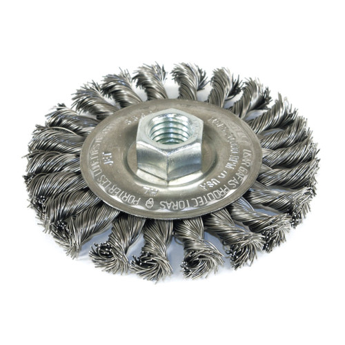 JET 553327 Wire Wheel Brush, 4 in Dia Brush, 1/2 in W Face, 0.022 in Dia Full Cable Twist Knot Filament/Wire, 5/8-11 NC Arbor Hole