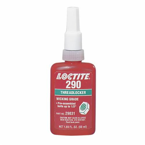 Loctite 135392 290 Low Viscosity Medium High Strength Wicking Grade Threadlocker, 50 mL Bottle, Liquid Form, Green