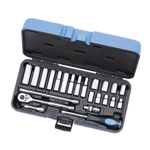 JET 600115 Socket Wrench Set, ANSI Specified, Canadian Government Specification CDA39-GP-12b, US Federal Specification GGG-W-641E, 6 Points, 1/4 in Drive, 24 Pieces, Blow Mold Case with Removable Lid Container